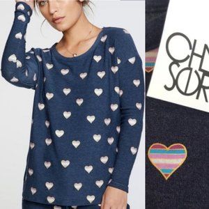 Chaser Triblend Rainbow Striped Heart Long Sleeve Top S